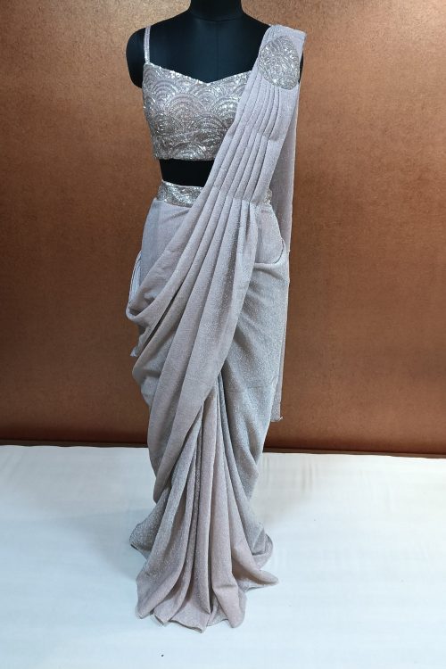 Label T2 Designer Drape Saree with Heavy Embroidery Blouse