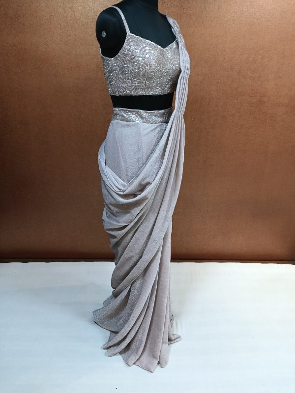 Label T2 Designer Drape Saree with Heavy Embroidery Blouse - Image 2