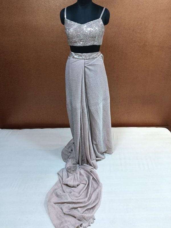 Label T2 Designer Drape Saree with Heavy Embroidery Blouse - Image 3