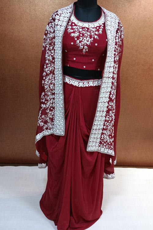 Label T2 Designer  Cape Bustair with Drape Skirt