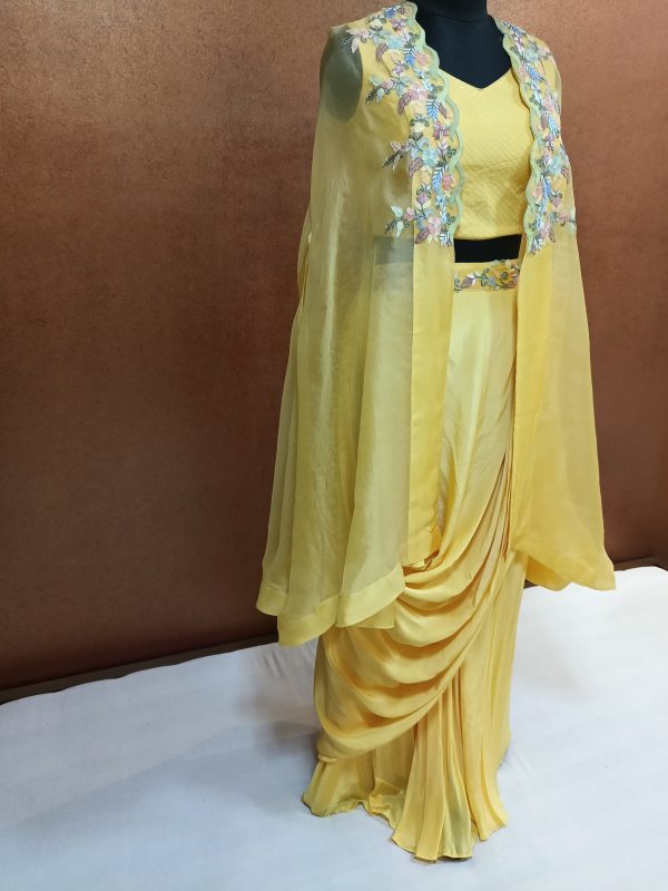 Label T2 Designer Cape Bustair with Drape Skirt Hand Embroidery - Image 2