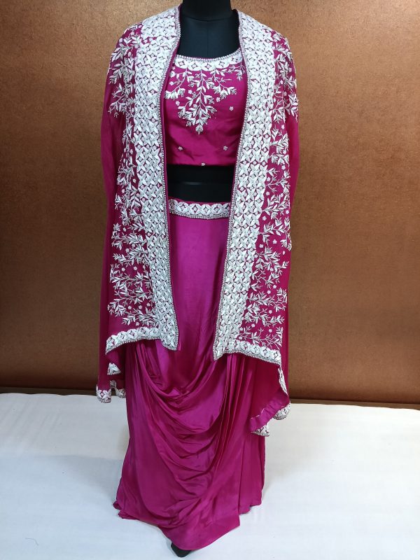 Label T2 Designer Cape Bustair with Drape Skirt. Exclusive Hand Embroidery