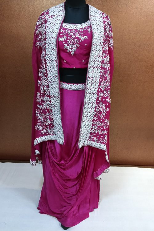 Label T2 Designer Cape Bustair with Drape Skirt. Exclusive Hand Embroidery