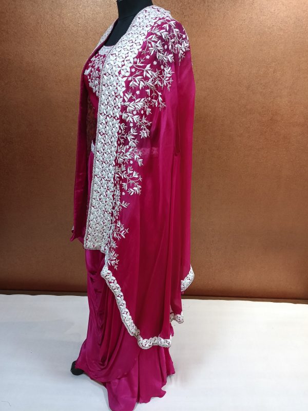 Label T2 Designer Cape Bustair with Drape Skirt. Exclusive Hand Embroidery - Image 2