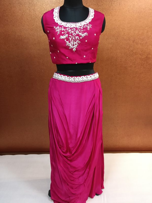 Label T2 Designer Cape Bustair with Drape Skirt. Exclusive Hand Embroidery - Image 4