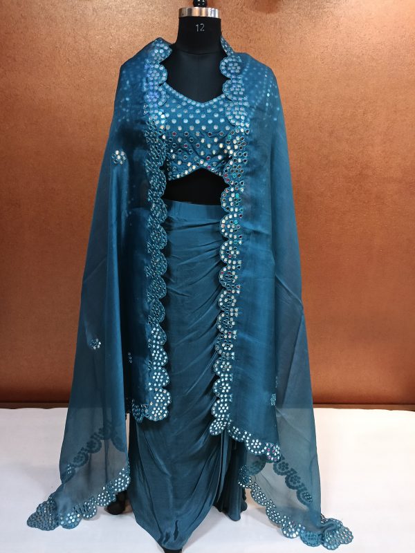 Label T2 Designer Cape Bustair with Drape Skirt. Heavy mirror work
