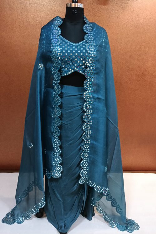 Label T2 Designer Cape Bustair with Drape Skirt. Heavy mirror work