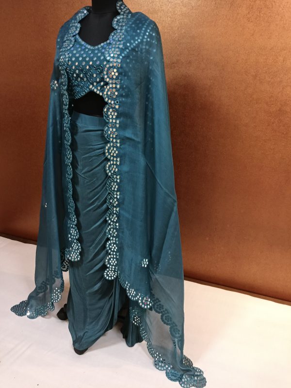 Label T2 Designer Cape Bustair with Drape Skirt. Heavy mirror work - Image 2