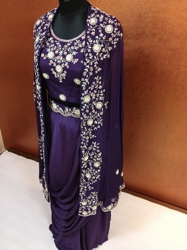 Label T2 Designer Cape Bustair with Drape Skirt. Heavy Hand Embroidery