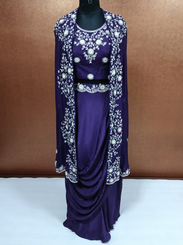 Label T2 Designer Cape Bustair with Drape Skirt. Heavy Hand Embroidery - Image 2