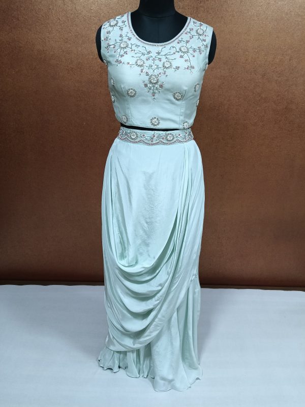 Label T2 Designer Cape Bustair with Drape Skirt Heavy Hand Embroidery