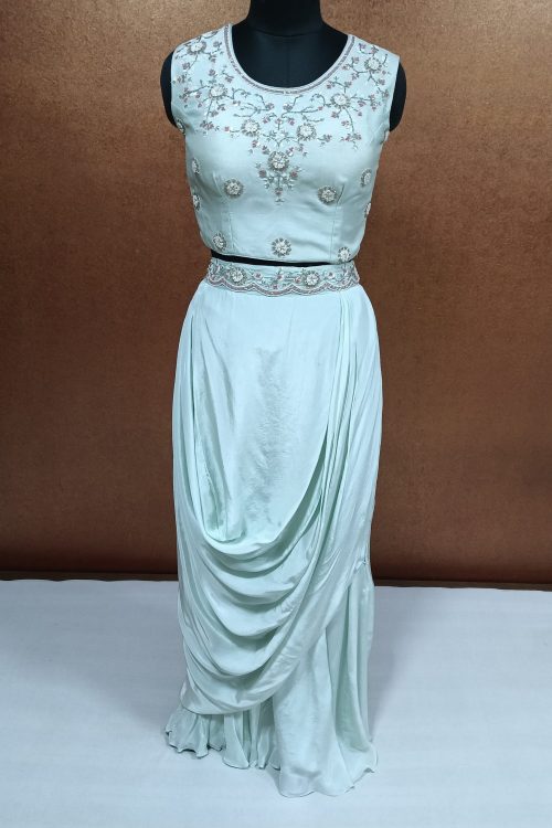 Label T2 Designer Cape Bustair with Drape Skirt Heavy Hand Embroidery