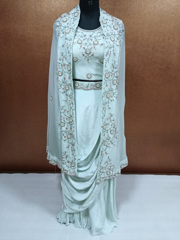 Label T2 Designer Cape Bustair with Drape Skirt Heavy Hand Embroidery - Image 2