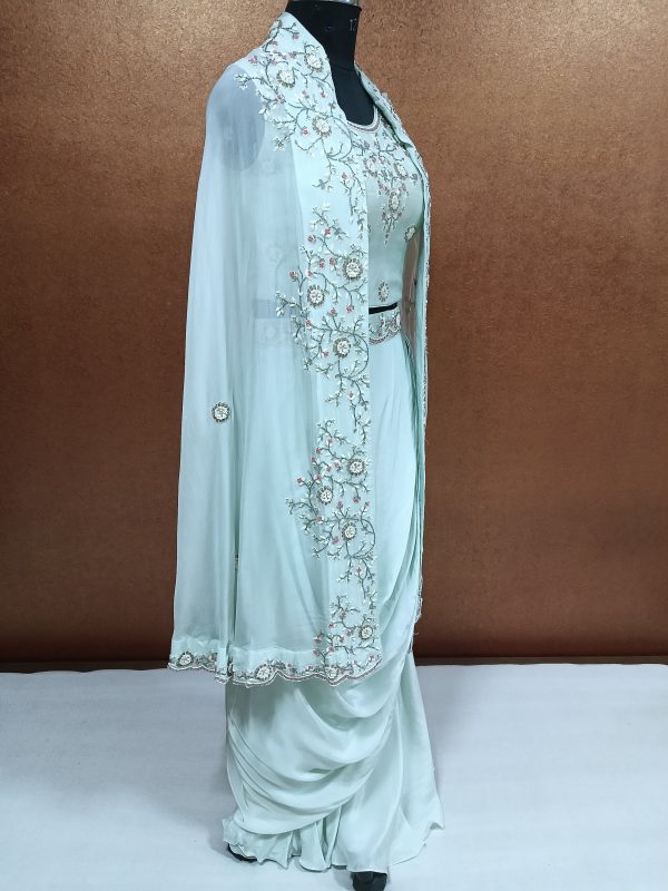 Label T2 Designer Cape Bustair with Drape Skirt Heavy Hand Embroidery - Image 3
