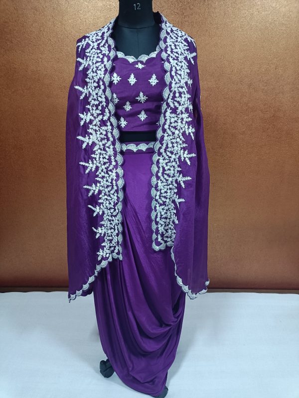 Label T2 Designer Cape Bustair with Drape Skirt: Heavy Hand Embroidery