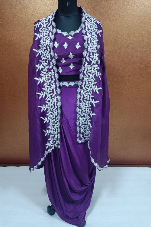 Label T2 Designer Cape Bustair with Drape Skirt: Heavy Hand Embroidery