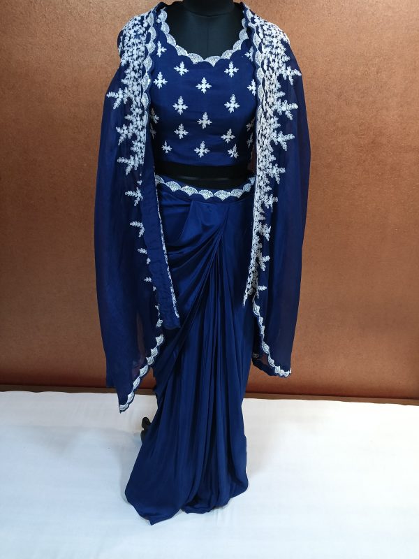 Label T2 Designer Cape Bustair with Drape Skirt intensive hand embroidery