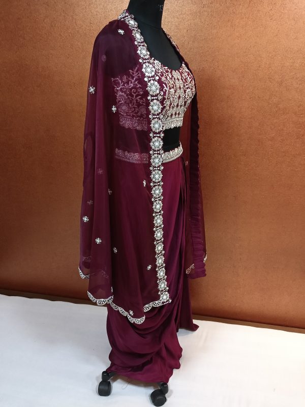 Label T2 Designer Cape Bustair with Drape Skirt Exclusive Hand Embroidery - Image 2