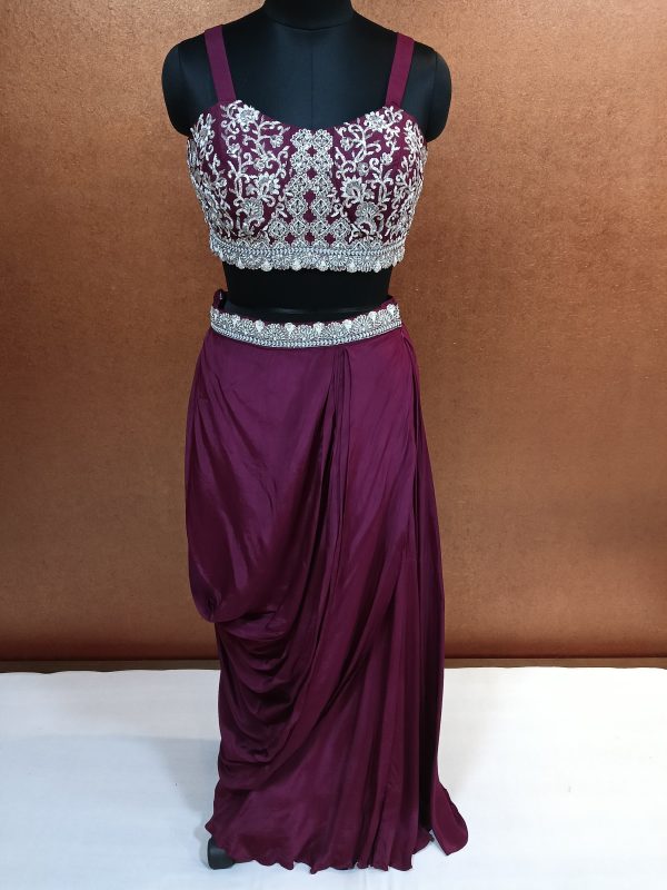 Label T2 Designer Cape Bustair with Drape Skirt Exclusive Hand Embroidery - Image 4
