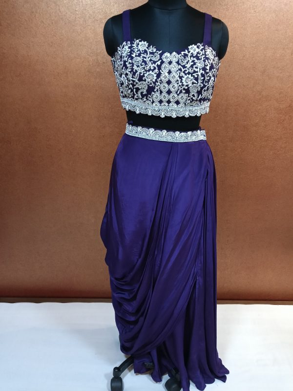Label T2 Designer Cape Bustair with Drape Skirt Exclusive Hand Embroidery