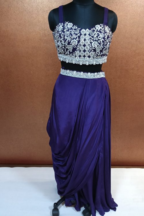 Label T2 Designer Cape Bustair with Drape Skirt Exclusive Hand Embroidery