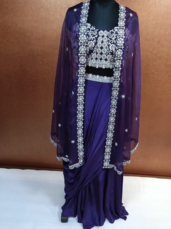 Label T2 Designer Cape Bustair with Drape Skirt Exclusive Hand Embroidery - Image 2