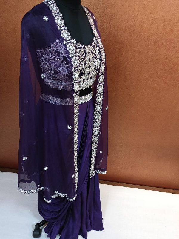 Label T2 Designer Cape Bustair with Drape Skirt Exclusive Hand Embroidery - Image 3