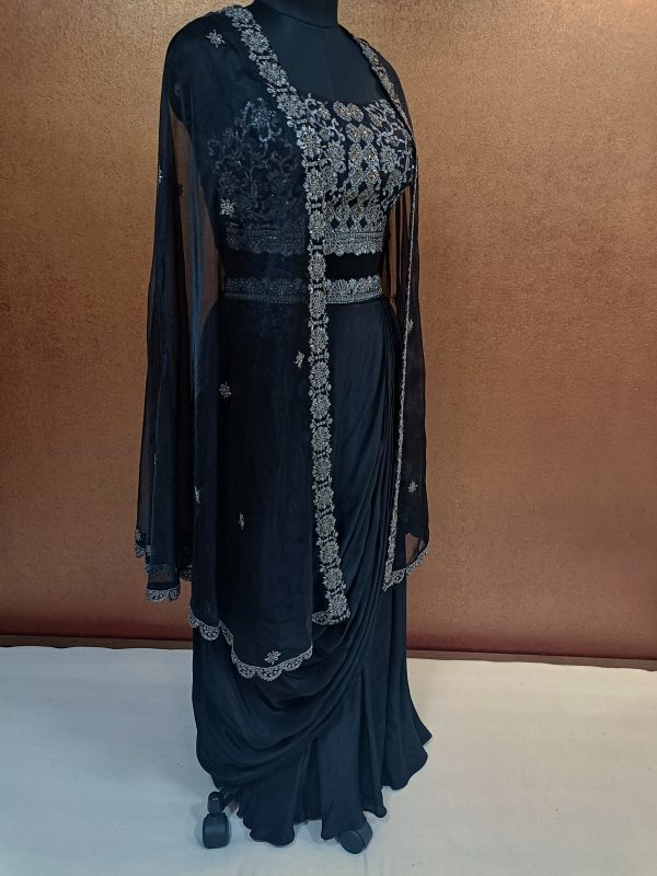 Label T2 Designer Cape Bustair with Drape Skirt Exclusive Hand Embroidery - Image 2