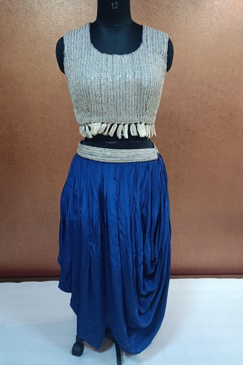 Label T2 Designer Cape Bustair with Drape Skirt. Heavy hand Embroidery
