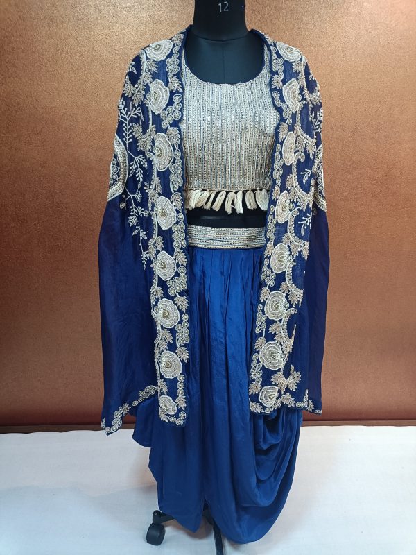 Label T2 Designer Cape Bustair with Drape Skirt. Heavy hand Embroidery - Image 2