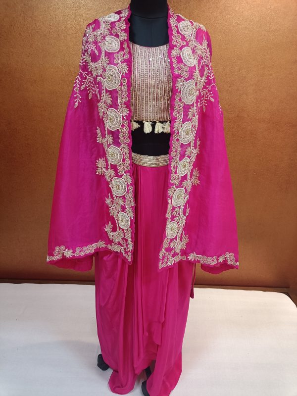 Label T2 Designer Cape Bustair with Drape Skirt Heavy Hand Embroidery