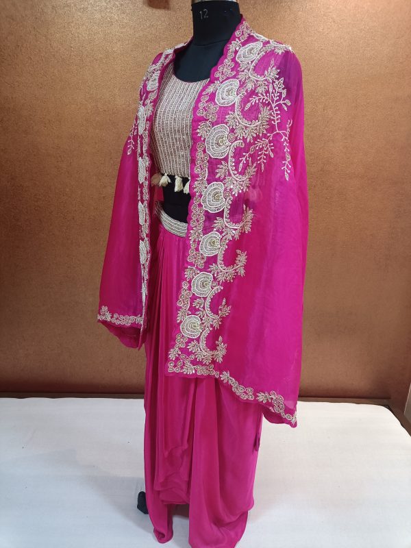 Label T2 Designer Cape Bustair with Drape Skirt Heavy Hand Embroidery - Image 2