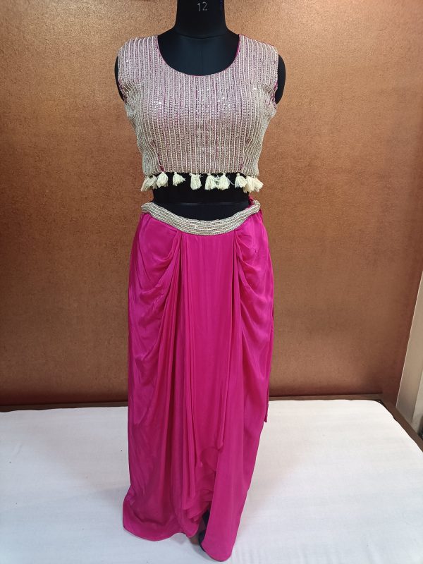 Label T2 Designer Cape Bustair with Drape Skirt Heavy Hand Embroidery - Image 4