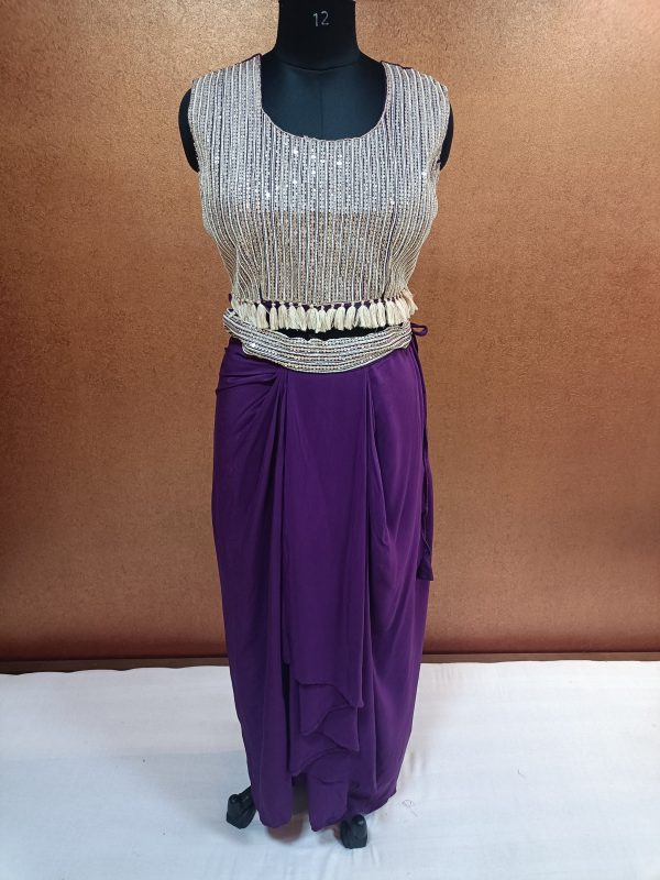 Label T2 Designer Cape Bustair with Drape Skirt Heavy Hand Embroidery