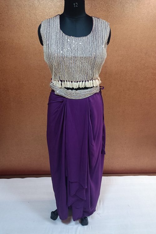 Label T2 Designer Cape Bustair with Drape Skirt Heavy Hand Embroidery