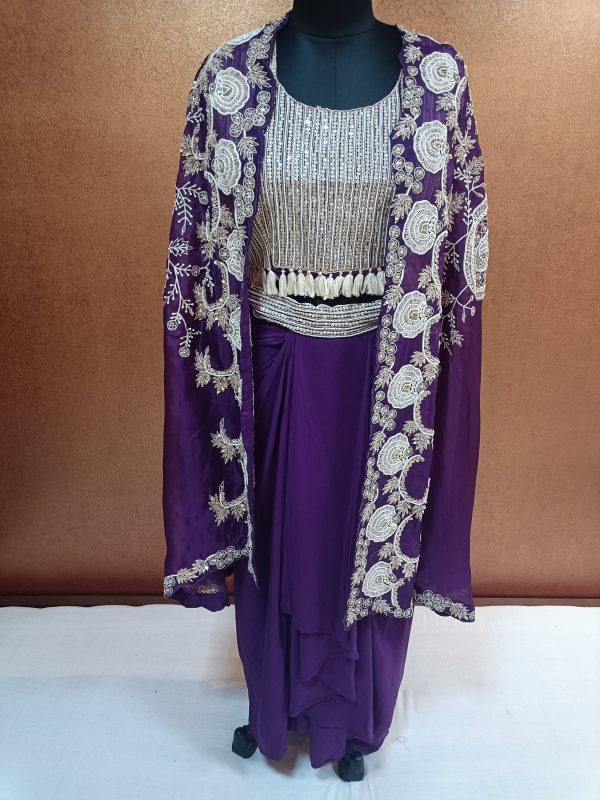 Label T2 Designer Cape Bustair with Drape Skirt Heavy Hand Embroidery - Image 2