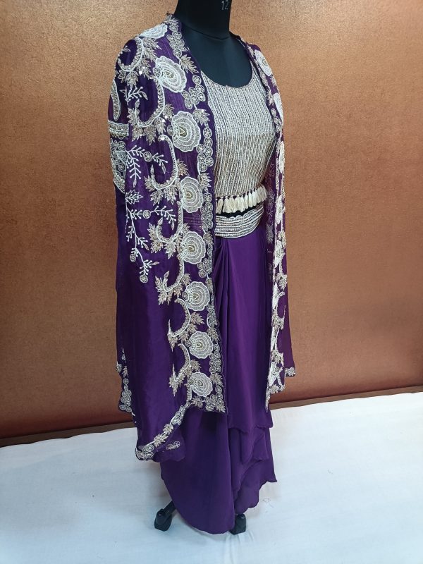 Label T2 Designer Cape Bustair with Drape Skirt Heavy Hand Embroidery - Image 3