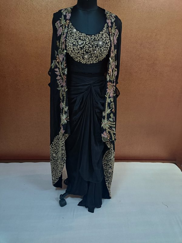 Label T2 Designer Cape Bustair with Drape Skirt Heavy Hand Embroidery - Image 2