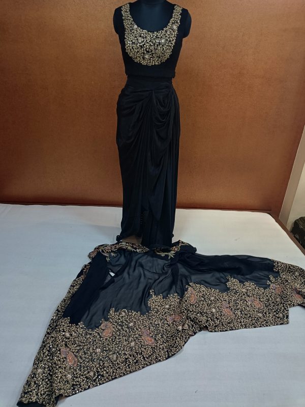 Label T2 Designer Cape Bustair with Drape Skirt Heavy Hand Embroidery - Image 4