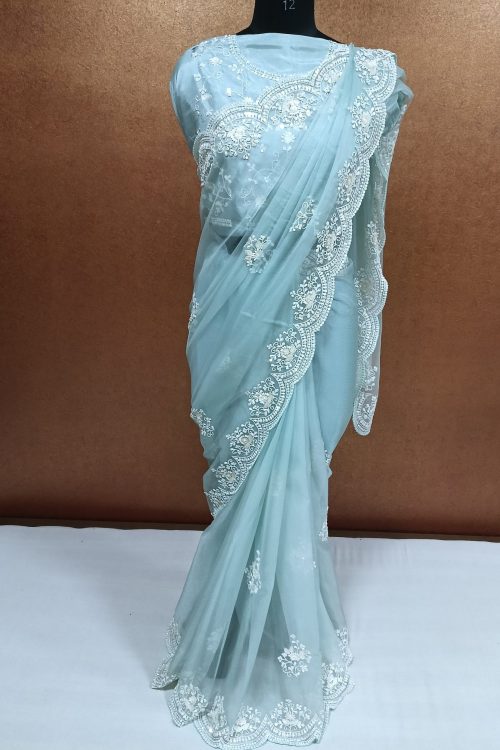 Label T2 Designer Saree with beautiful Hand Embroidery