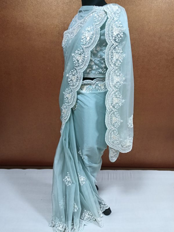 Label T2 Designer Saree with beautiful Hand Embroidery - Image 3