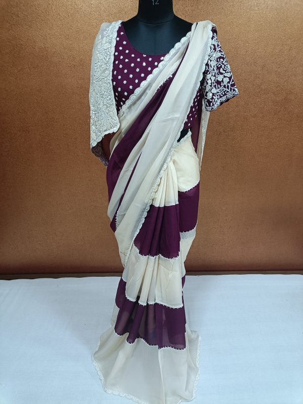 Label T2 Designer Saree with Pure Hand Embroidery