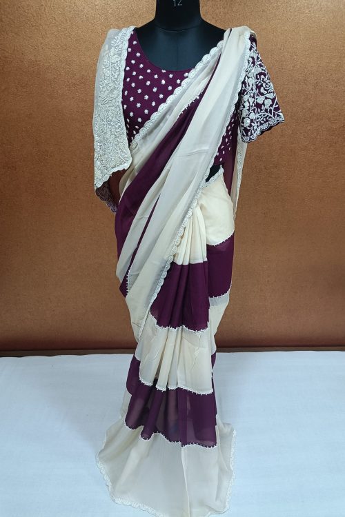 Label T2 Designer Saree with Pure Hand Embroidery