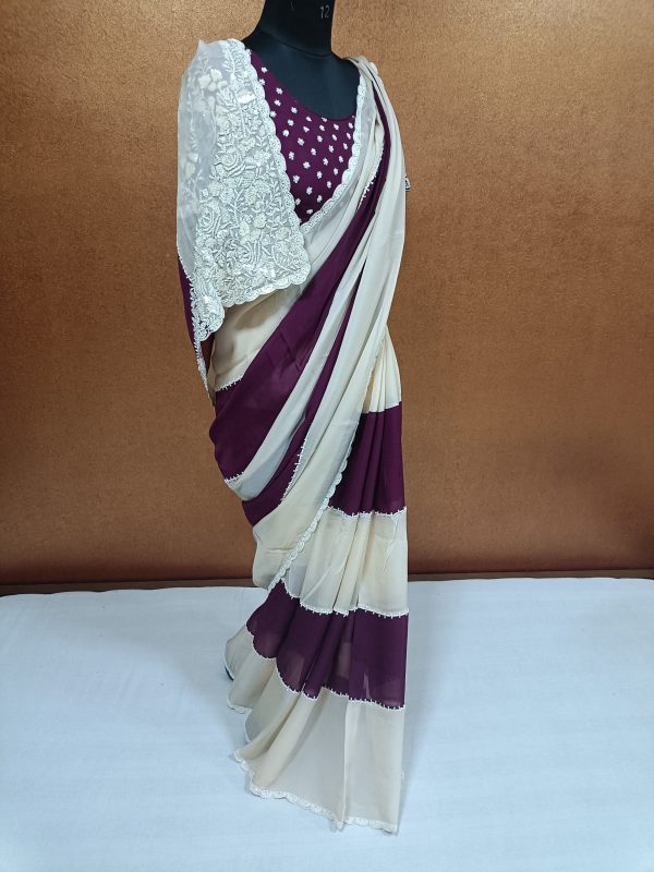 Label T2 Designer Saree with Pure Hand Embroidery - Image 2