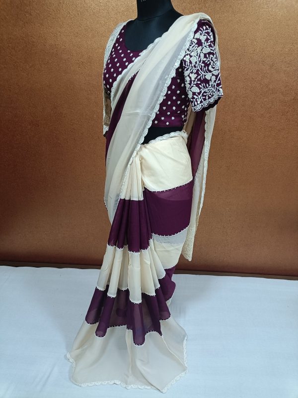 Label T2 Designer Saree with Pure Hand Embroidery - Image 3