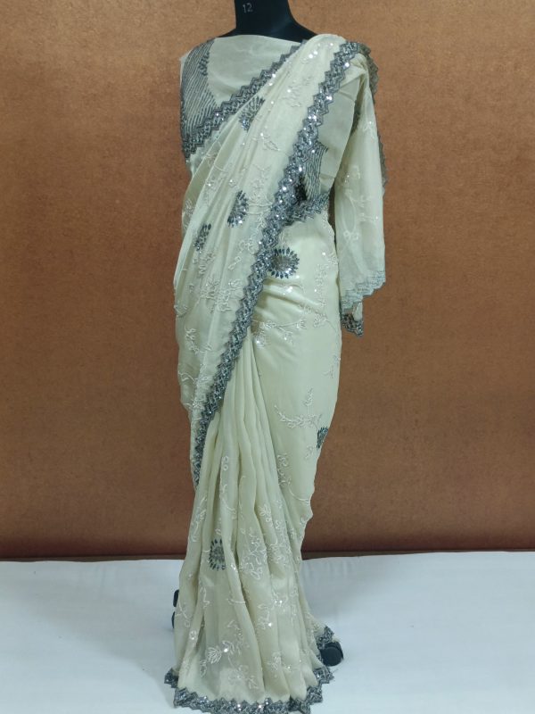 Label T2 Designer Saree with exclusive Hand Embroidery - Image 3
