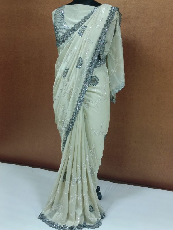 Label T2 Designer Saree with exclusive Hand Embroidery - Image 4