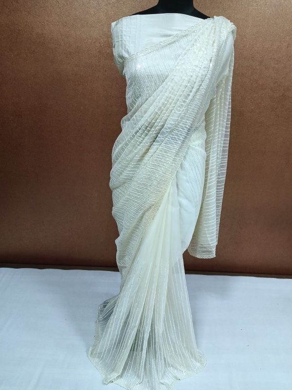 Label T2 Designer Saree with Sequence &Cut Dana Hand Embroidery