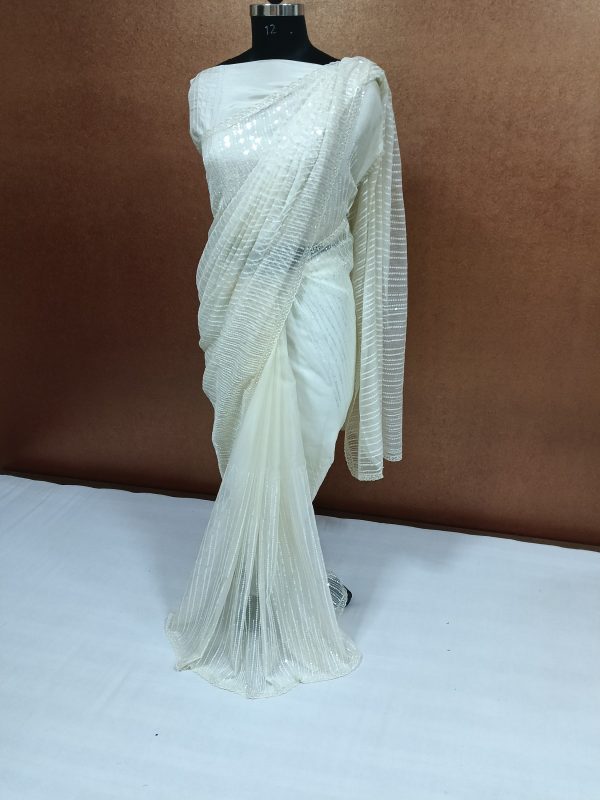 Label T2 Designer Saree with Sequence &Cut Dana Hand Embroidery - Image 2