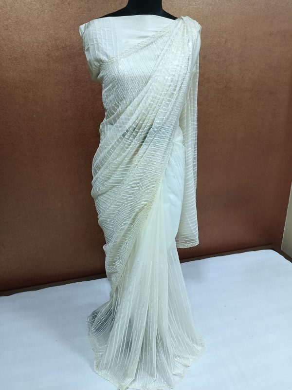 Label T2 Designer Saree with Sequence &Cut Dana Hand Embroidery - Image 3